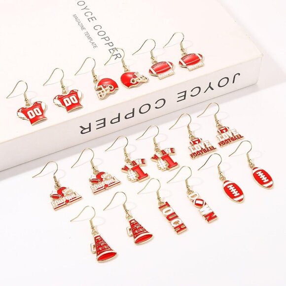 Football Earrings Bulk 9 Pairs Dangle Touch Down Helmet Team Spirit Jewelry - Picture 5 of 6